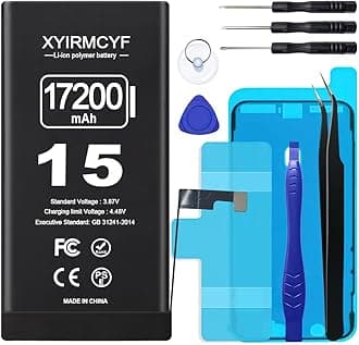 17200mAh Super Capacity Battery Compatible with iPhone 15, 0 Cycle Li-Polymer Replacement Battery for iPhone 15, with Professional Repair Tool Kit