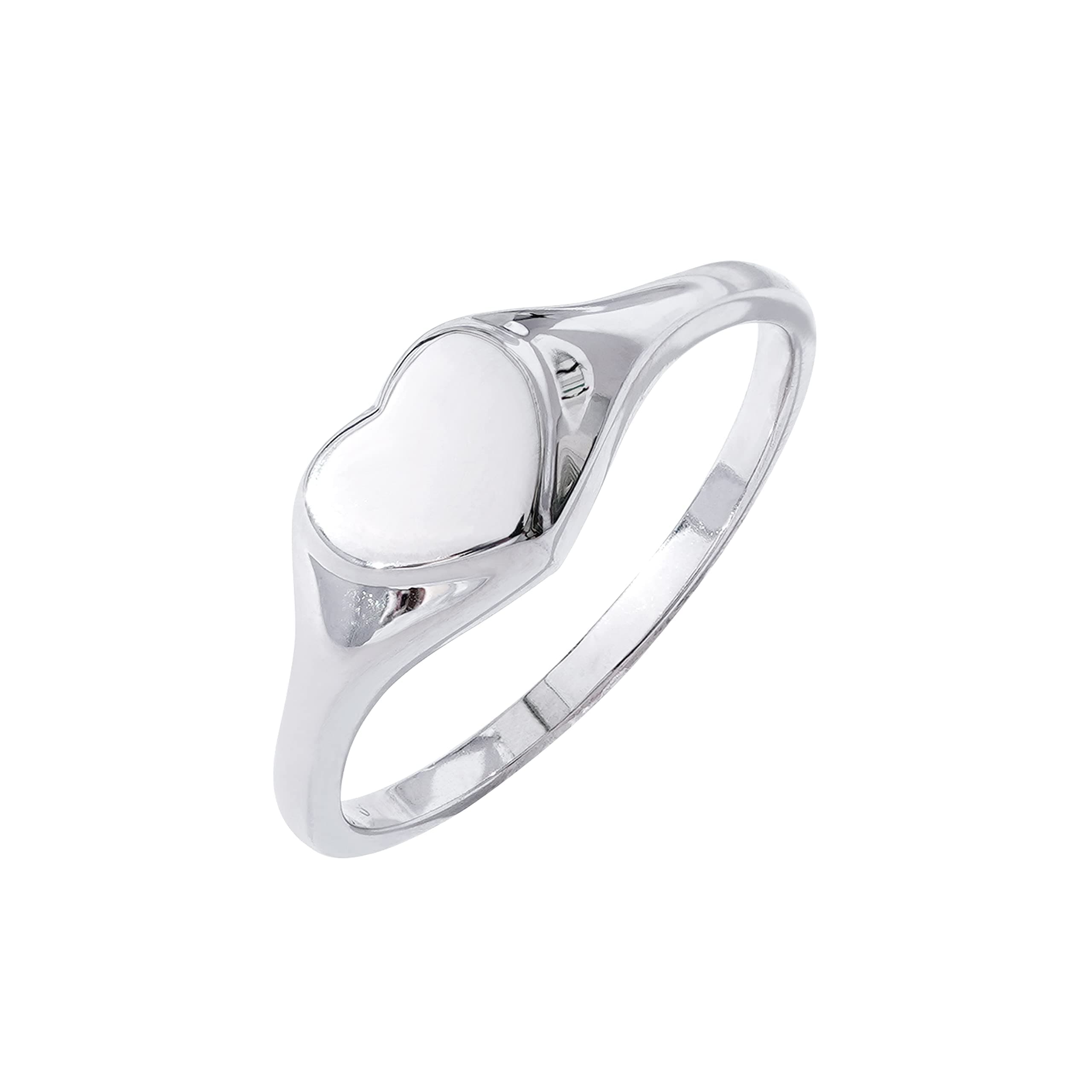 Rhodium Plated Heart Signet Ring Size 7, Silver