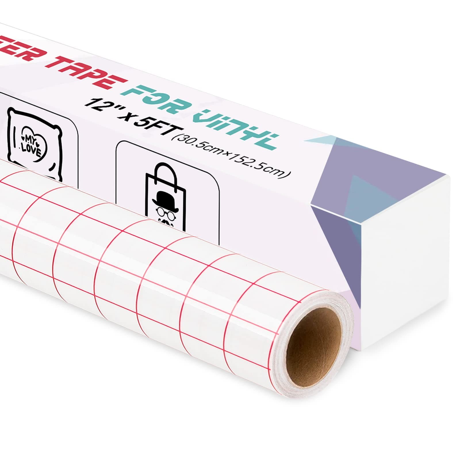 IModeur Transfer Tape for Vinyl, 12" x 5Ft (30.5 x 152.5cm) Clear Vinyl Transfer Paper Tape Roll with Red Grid for Permanent Vinyl and Self Adhesive Vinyl for Signs Stickers, Car Decals