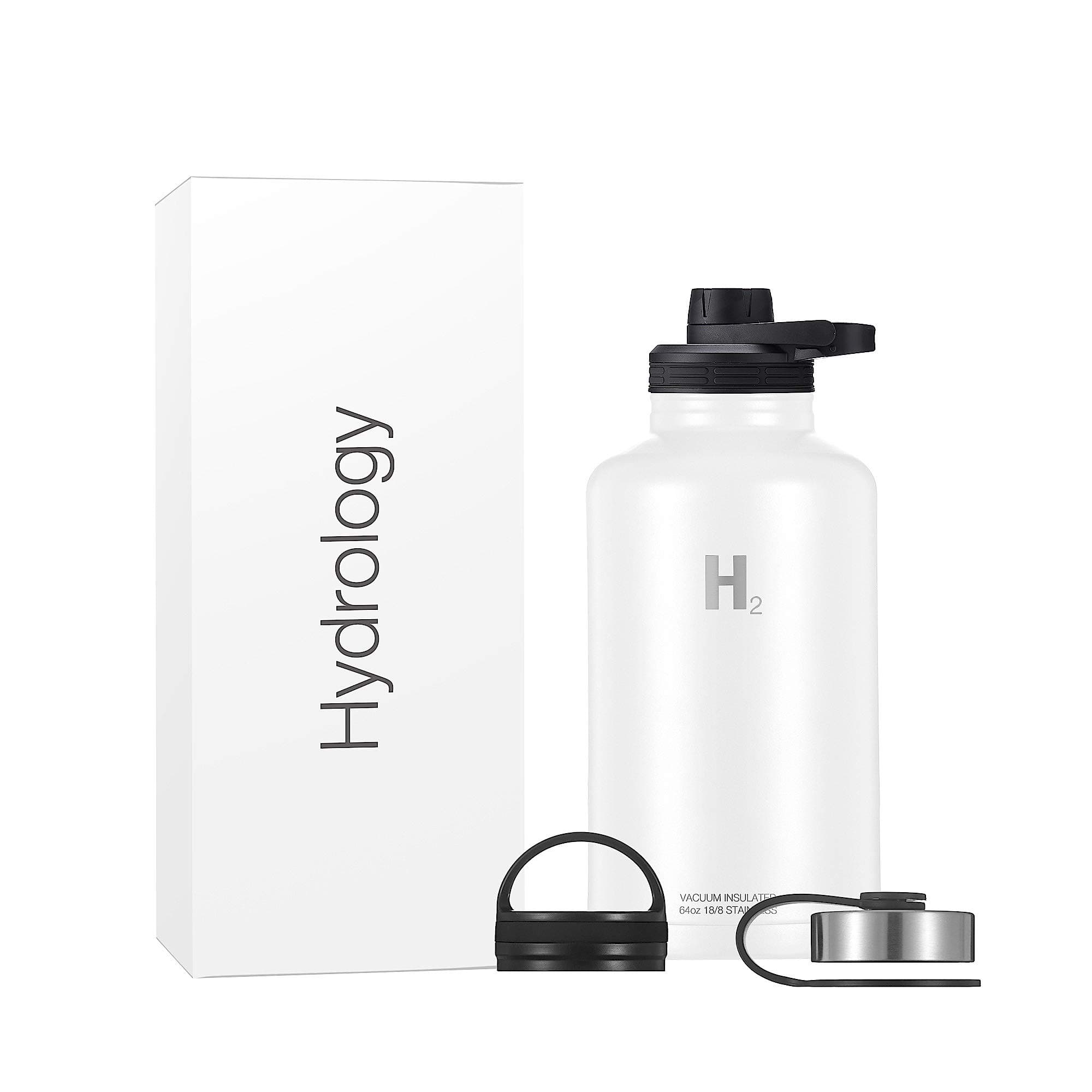 H2 Hydrology Adventure Water Bottle with 3 LIDS | Double Wall Vacuum Insulated Stainless Steel Wide Mouth | Sports Hot & Cold Leak Proof Sweat Free Thermos