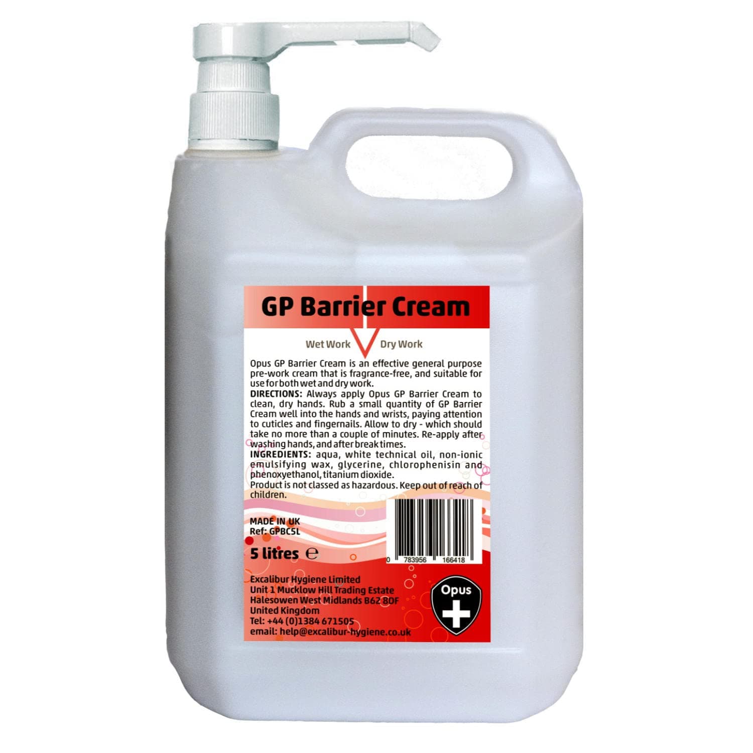 Opus All Purpose Barrier Cream For Hands 5L with Pump – General Hand Moisturiser For Wet and Dry Work – Pre-Work Barrier Cream – Non-Greasy and Fragrance-Free