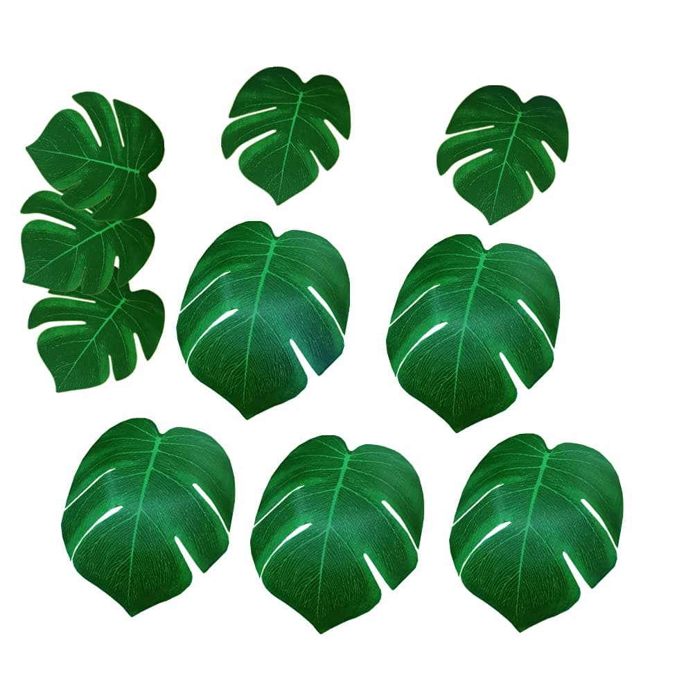 36 Pack Artificial Monstera Leaves - Silk Green Palm Fronds 7.9" & 5.9" Tropical Faux Leaves for Jungle Party, Wedding, Luau Decorations