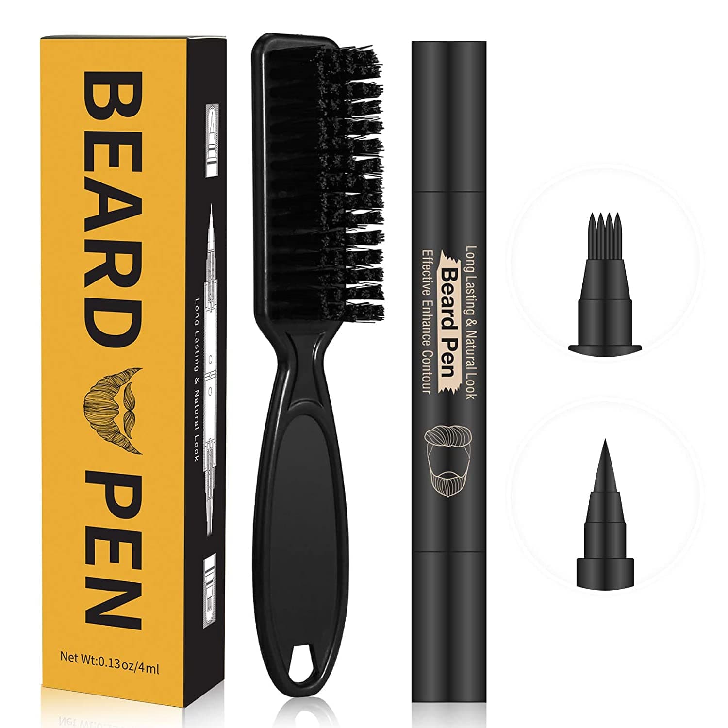 Beard Pen Beard Pencil Filler for Men 1 Day Beard Color With Beard Brush Kit Male Mustache Repair Shaping Beard Define Pen Effective Enhance Beard (Black)