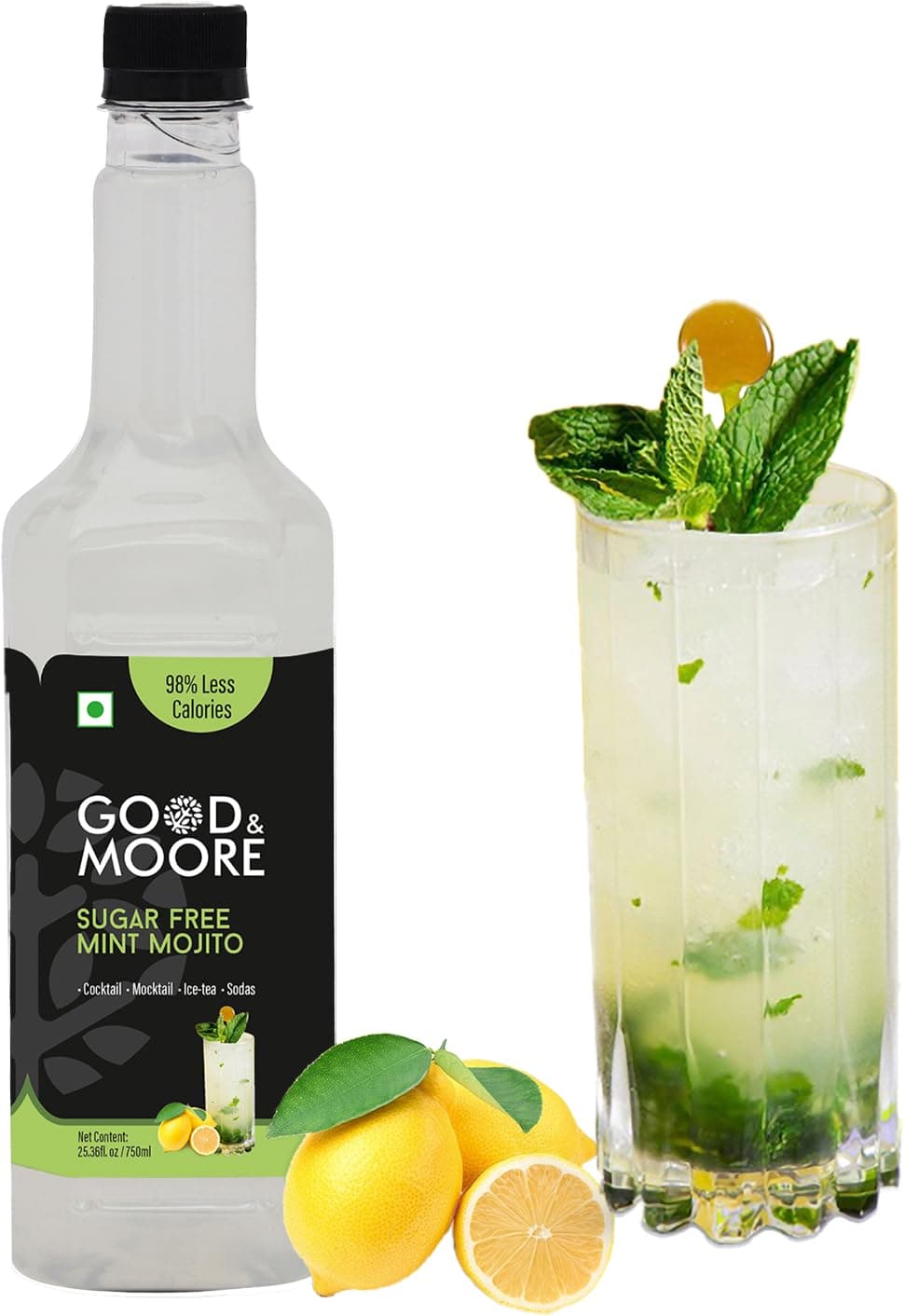 Sugar free Mint Mojito Syrup | For Cocktail, Mocktail, Sodas, Ice-teas and more | Diabetic Friendly | Concentrated Syrup | Ready to mix | Premium Syrup | 750ml
