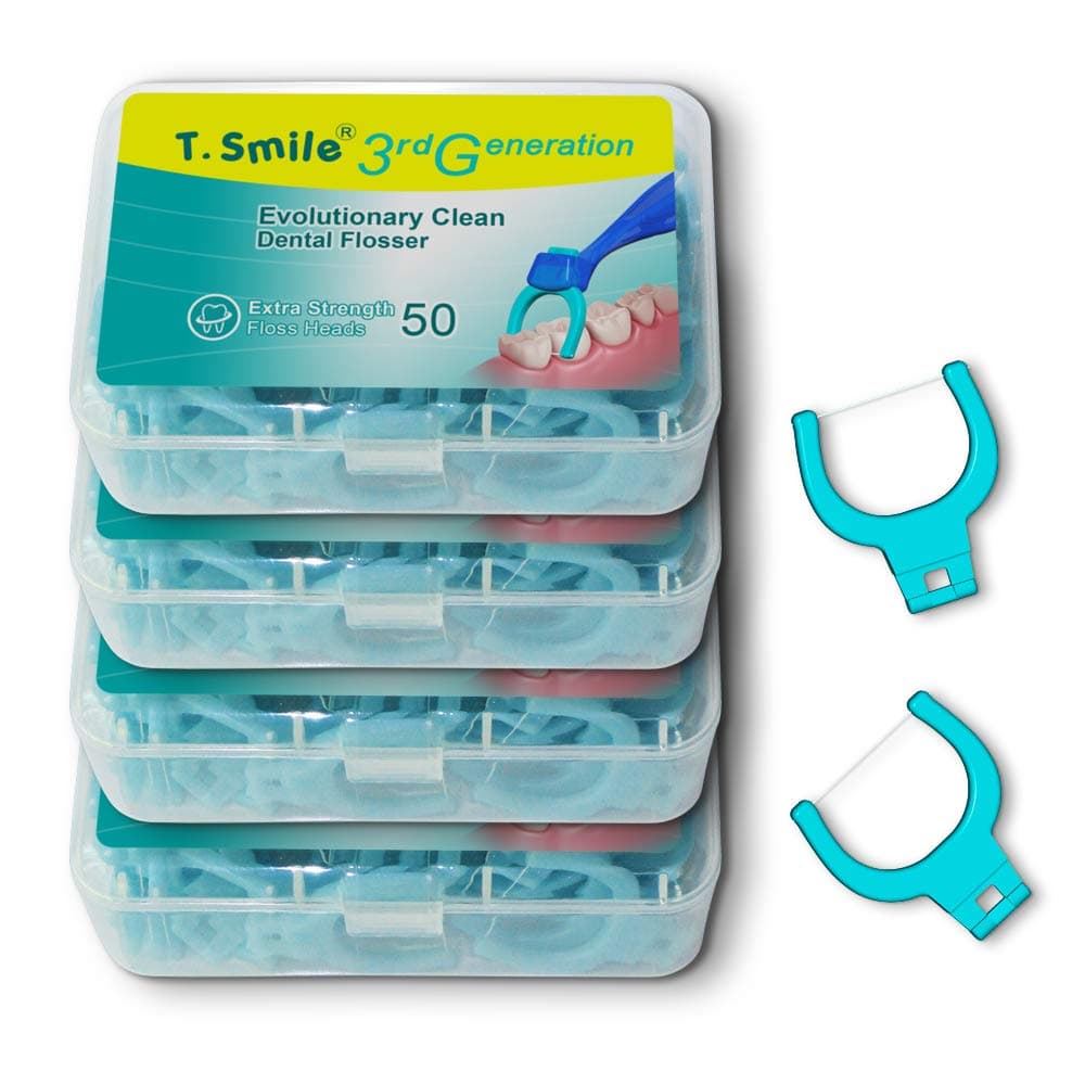 T.Smile Evolutionary Clean Dental Flosser Refill Kit + Mid Length Handle (200 Extra Strength Refills)