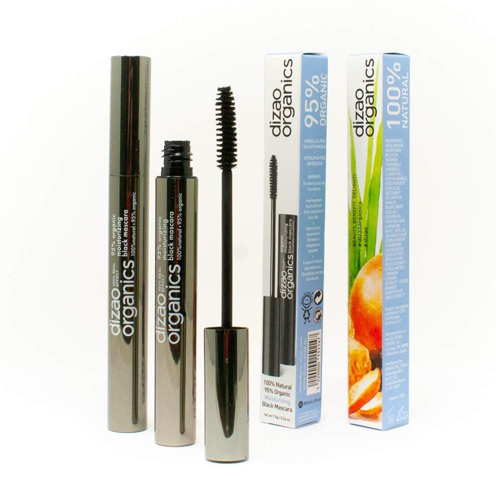 MIRACLE! 2 pcs DIZAO ORGANICS - 95% Organic 100% Natural Moisturizing Black Mascara with Organic Extract of Rice Brans and Coffee Beans. Made in USA.