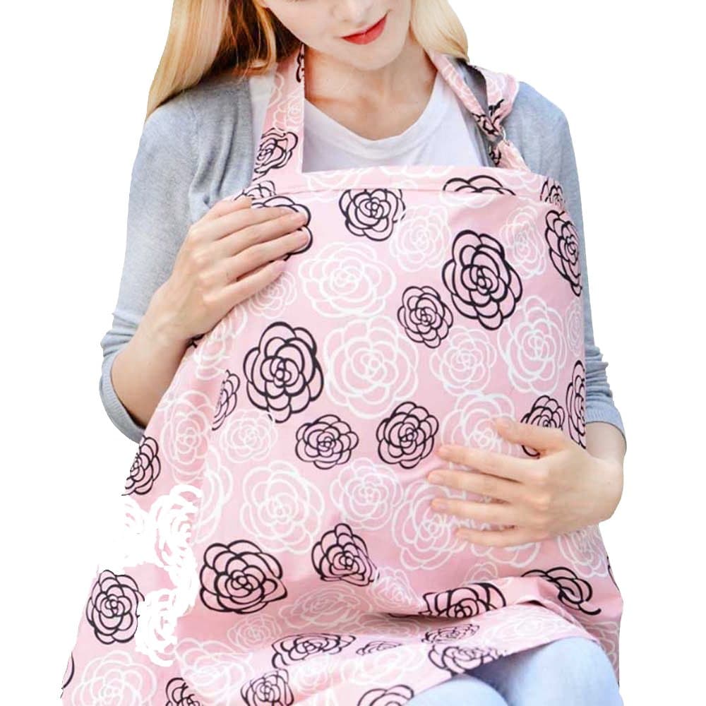 Espoy Nursing Cover Infinity Nursing Scarf for Breastfeeding with Storage Pockets 100% Breathable Cotton Pink