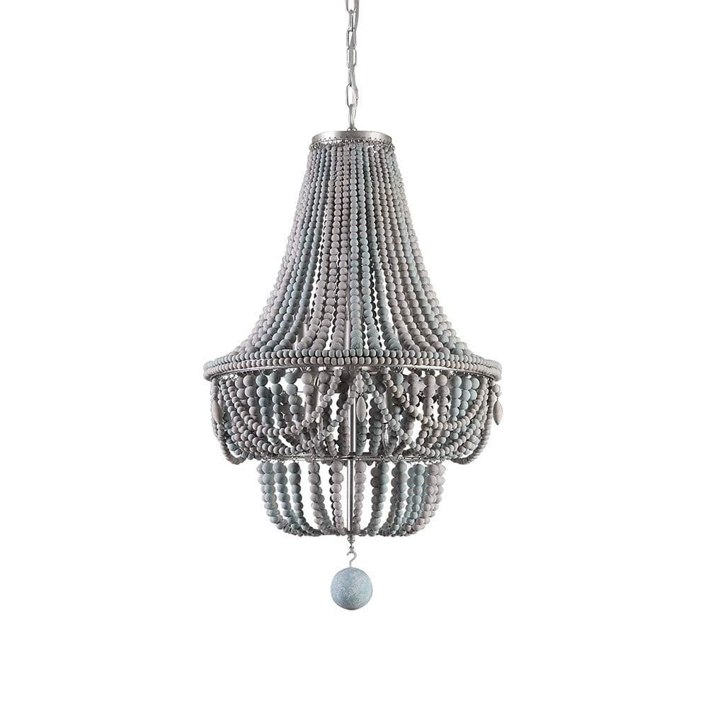 LOVEDIMA Wood Beaded Chandelier, Boho Empire Ceiling Light Retro Classic 8-Light Chandeliers in Gray&Blue