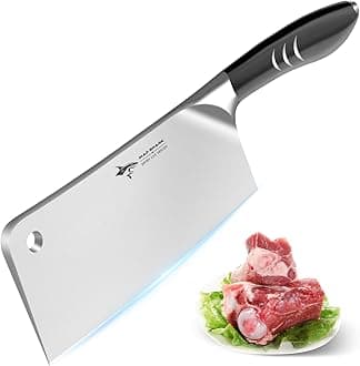 MAD SHARKMeat Cleaver Knife, German Stainless Steel Professional Butcher Chopper 7.5 Inch, Stainless Steel Handle, Heavy Duty Blade for Home Kitchen and Restaurant