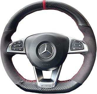 Matte Black Carbon Fiber&Suede Leather Steering Wheel Cover Hand-Stitch on Wrap Fit for Mercedes Benz W205/C43 GLA45 GLC43 AMG/CLA-Class C117/X156/C218/W213/X253 C253/W166/W222/SLC R172/R231