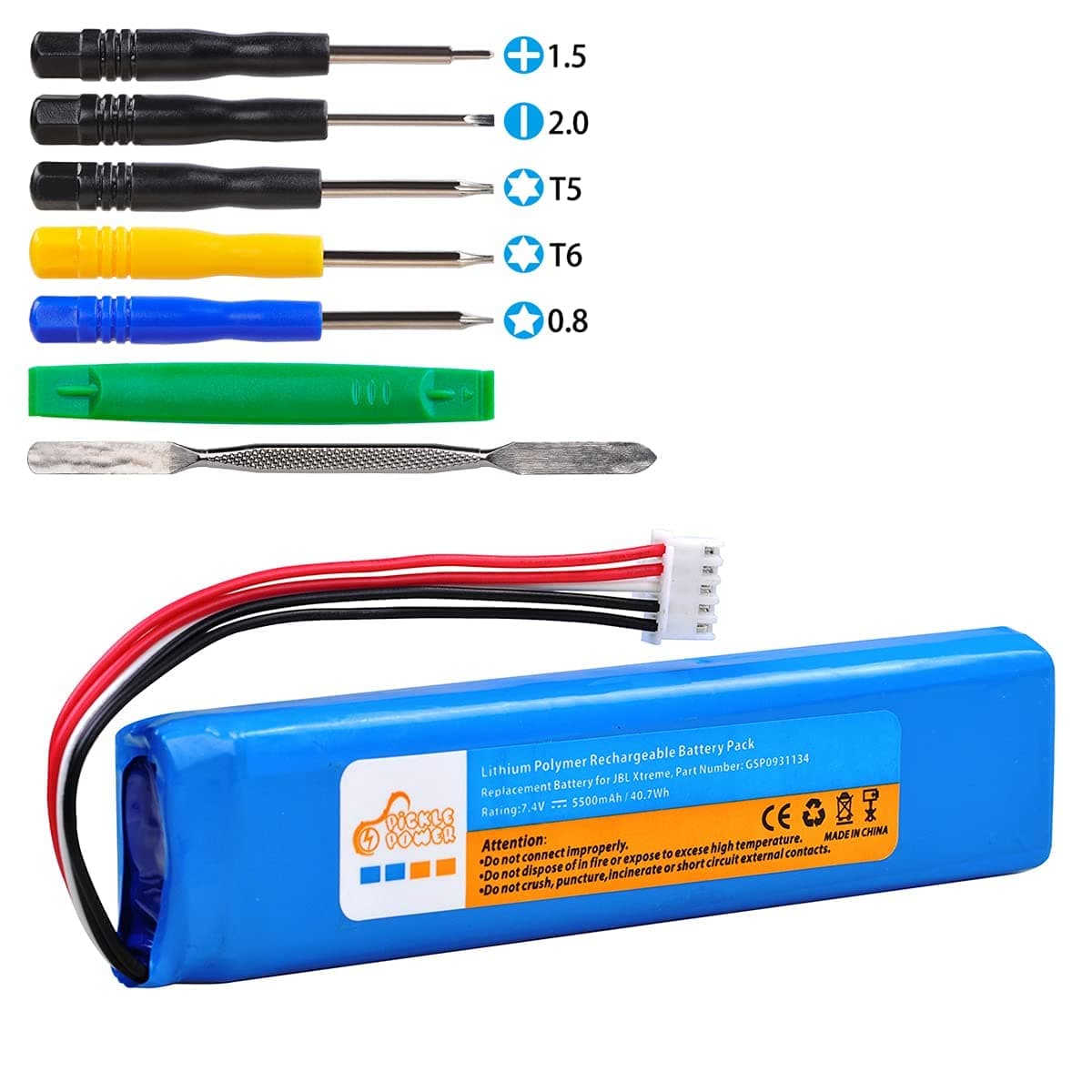 Pickle Power 7.4V 5500mAh Battery Replacement for JBL Xtreme Bluetooth Speaker, GSP0931134 Battery Replacement With Free Tools.