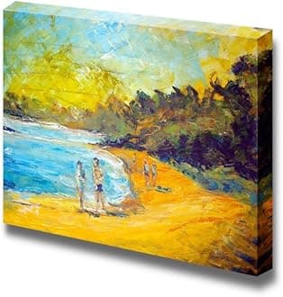 Canvas Prints Wall Art - People Walking on The Beach in Oil Painting Style | Modern Wall Decor/Home Art Stretched Gallery Canvas Wrap Giclee Print & Ready to Hang - 16" x 24"