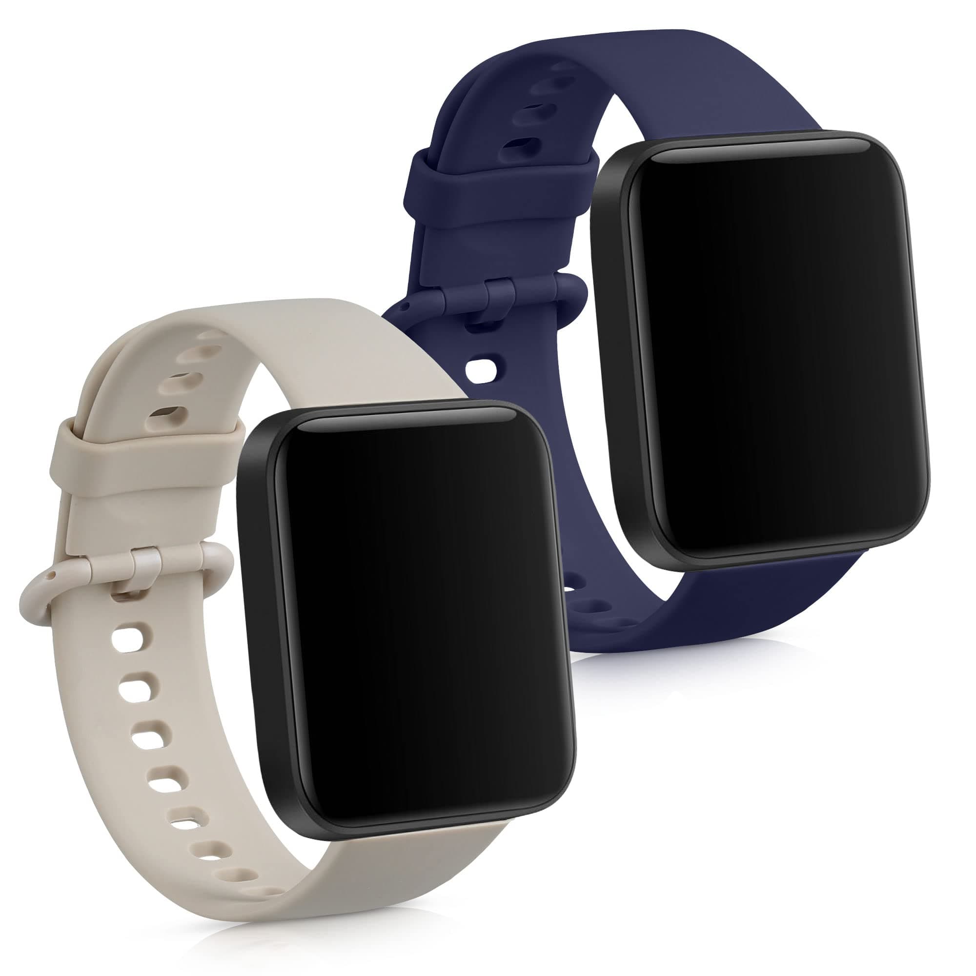 Straps Compatible with Xiaomi Redmi Watch 2 Lite Straps - 2x Replacement Silicone Watch Bands - Black/Dark Blue