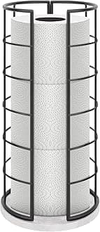NearMoon Toilet Paper Organizer Stand, Free Standing 3 Rolls Tissue Storage, Metal Bathroom Accessory, Rustproof Toilet Roll Holder for Kitchen Countertop Inside Cabinet Shelf(Marble Base,Matte Black)