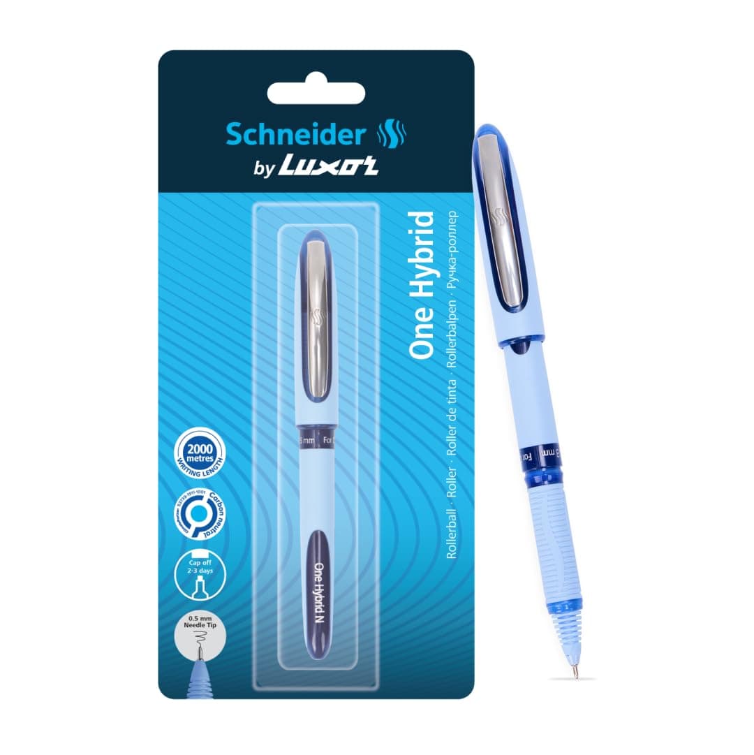 Luxor Schneider, One Hybrid Roller Ball Pen - Blue, 0.5 mm, 2000 mtrs writing length, Waterproof Ink, Consistent ink flow, Ideal for Professionals & Office essential