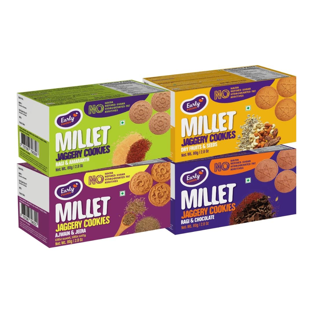 Chota Pack Biscuits Combo Pack - Millet Jaggery Cookies X 4 | Millet biscuits | Sugarfree Biscuits