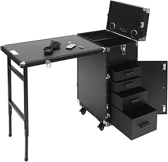 Nail Desk Mobile Station Rolling Makeup Train Case, Foldable Nail Table Manicure Table With Speaker Travel Nail Desk Portable Nail Table Travel Cosmetic Trolley Storage Organizer