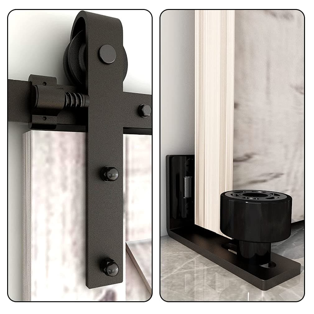 TSMSTSliding Door Rail Kit, Black, Adjustable Floor Guide, Single Door, Metal and Alloy Steel Construction