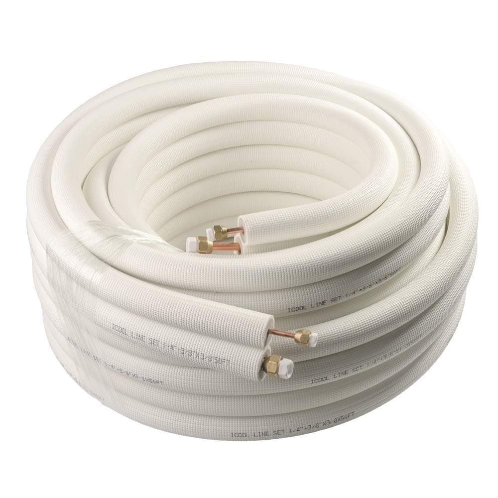 Wostore 50 Ft. Copper Pipes 1/4" & 3/8" for Mini Split Air Conditioner Insulated Coil Line Set Made in USA HVAC Refrigerant with Nuts