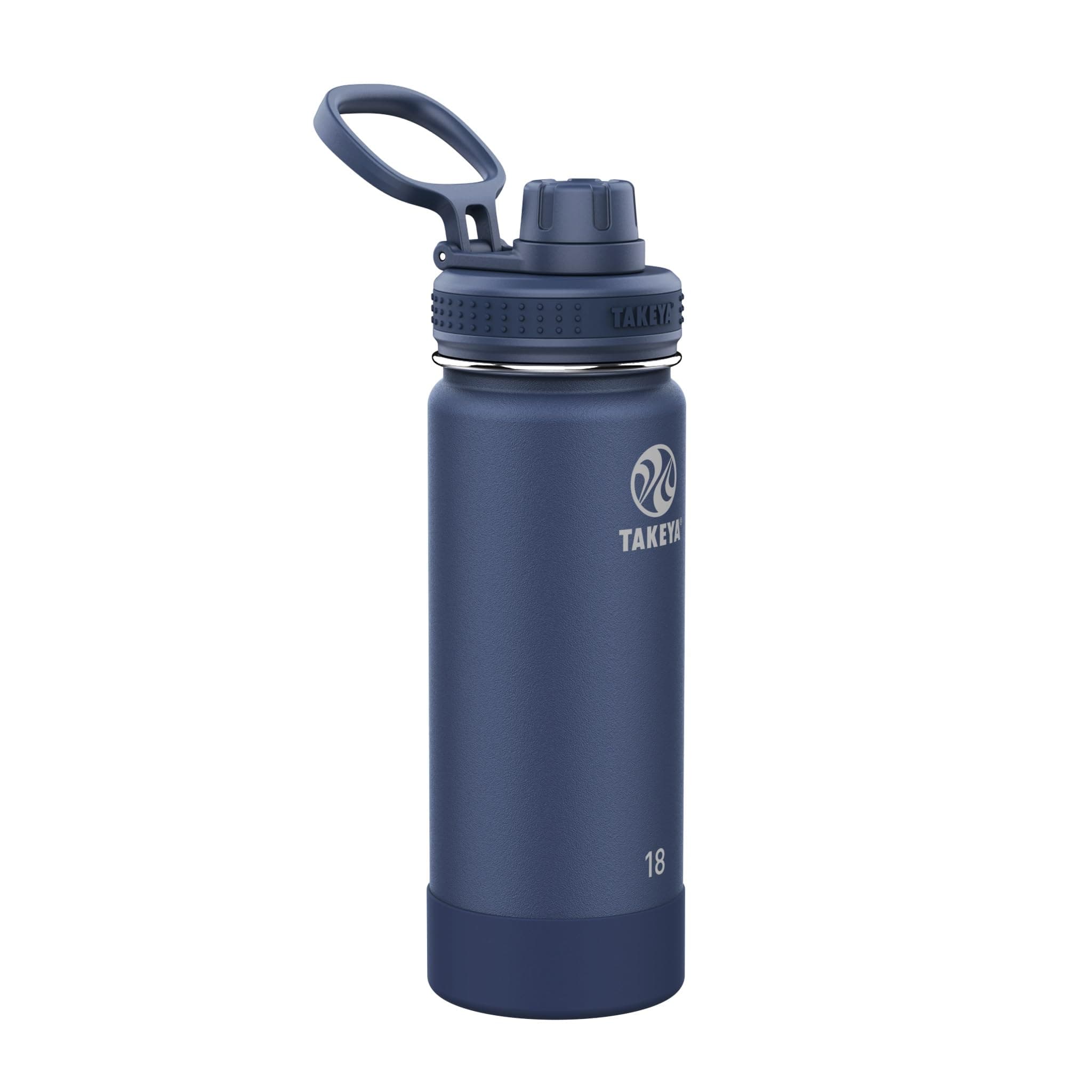 Takeya Actives Stainless Steel Water Bottle, Insulated Spout Lid, Keeps Drinks Cold 24 Hrs, Leakproof, Durable, Dishwasher Safe, Ideal for Gym, Travel, Fits Most Cup Holders, 18 oz/Midnight Blue