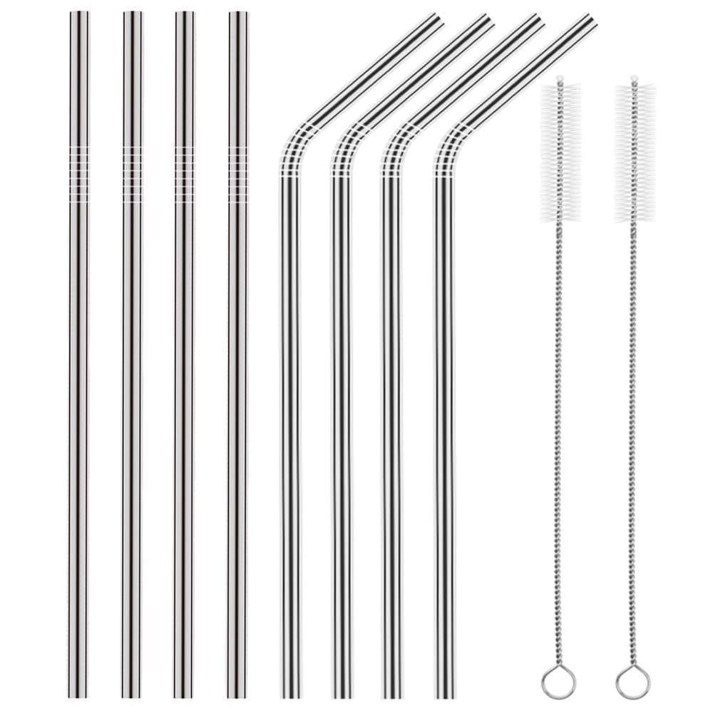 Stainless Steel Straws for Drinking with Brushes (4 Bent + 4 Straight + 2 Brushes)
