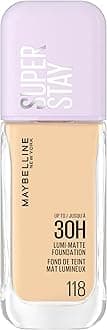 Maybelline New York, Super Stay Lumi-Matte Liquid Foundation, 30hr Longwear formula, Light as Air, Waterproof, Sweatproof, Luminous Matte Finish - 118