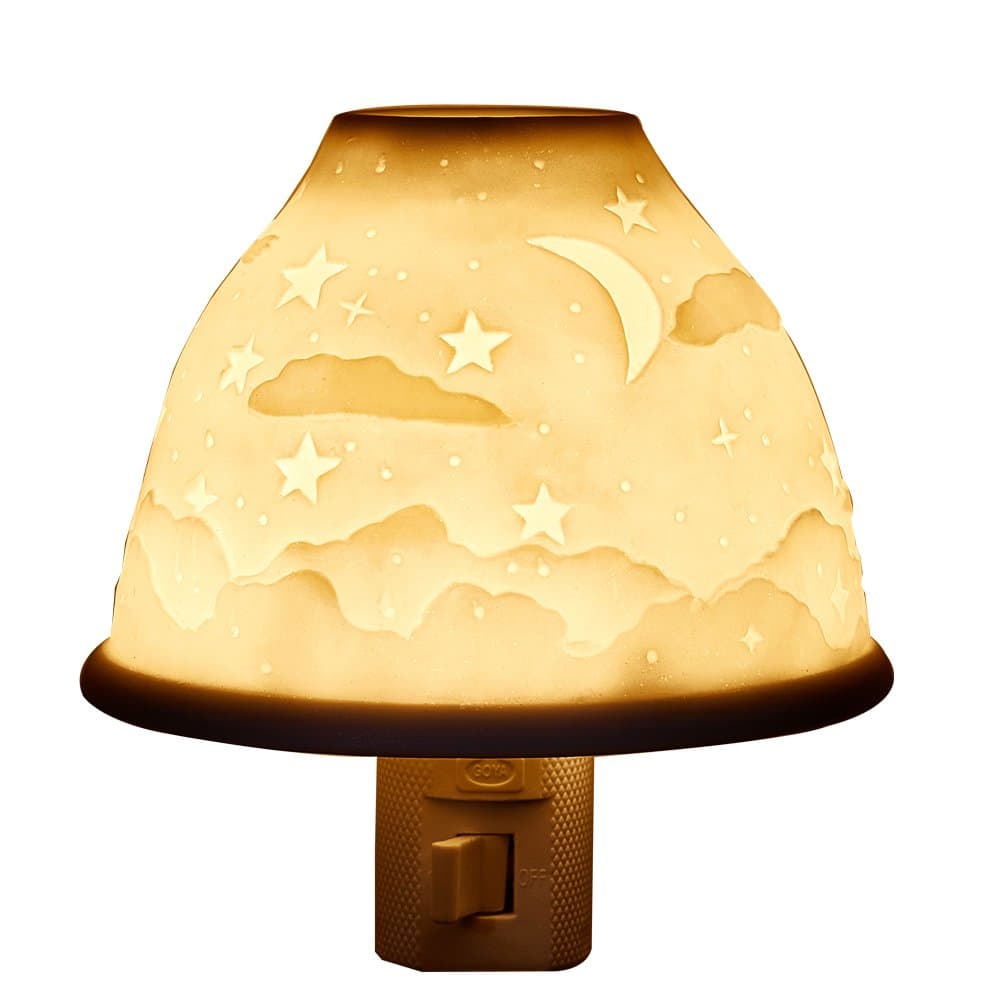 Night Lights, Porcelain Pretty Plug in Night Lights with Essential Oil,Wall Lamp Blub for Bedroom, Bathroom, Kitchen, Hallway, Stair (Moon&Star Light)