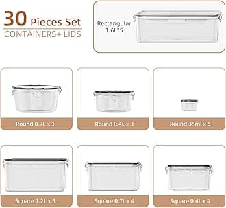 60 PCS Food Storage Containers with Lids(30 Containers & 30 Lids), Plastic Containers for Pantry & Kitchen Organization, Leak Proof, Stackable, Reusable Meal Prep Container with Labels & Pen