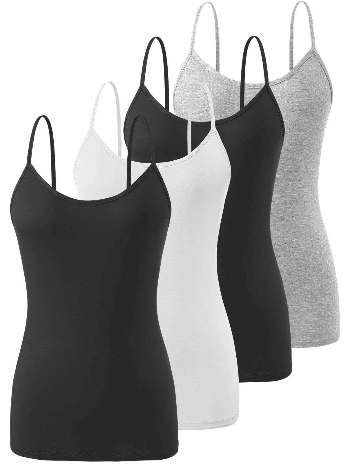 Air Curvey 4 Pack Camisole Tops for Women Basic Undershirt Tanks Adjustable Spaghetti Straps Camis Seamless Soft Layering Top