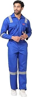 MEN'S COTTON INDUSTRIAL BOILER SUIT (COVERALLS) WITH REFLECTIVE TAPE, SIZE 40 - L, ROYAL BLUE.