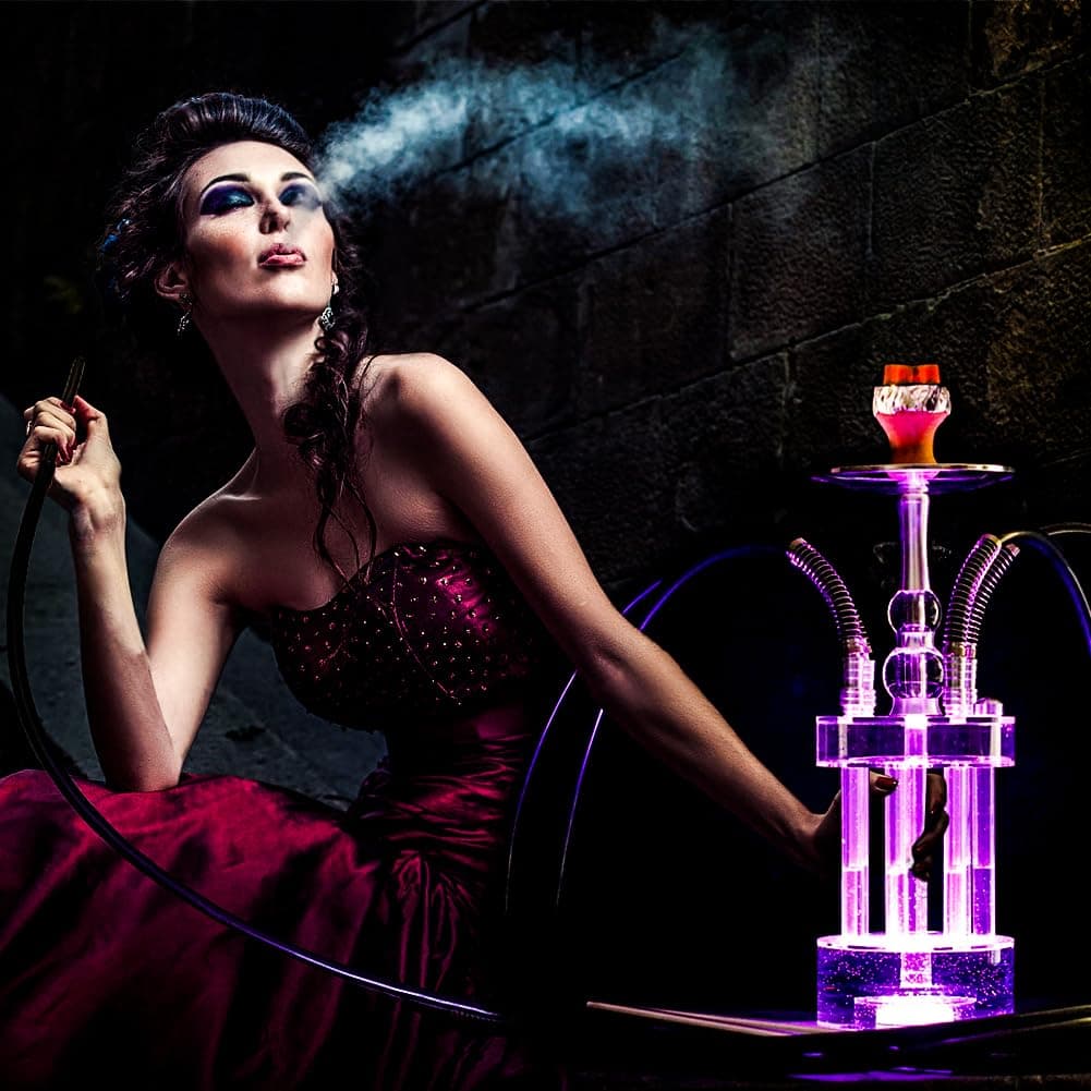 4 Hose Hookah Set, ASANMA Large Party LED Hookah,Super Luxury Foutain Design Shisha Kit With Everything for Great Fun Smoking