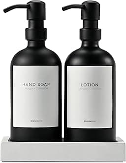 MaisoNovo Soap Dispenser 3-Piece Set | 16.9oz Black Bottles with Black Stainless Steel Pumps