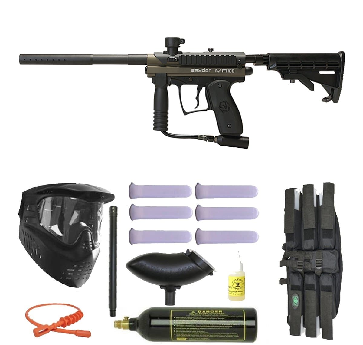 Spyder MR100 Pro Paintball Marker Gun 3Skull Super Mega Set - Olive