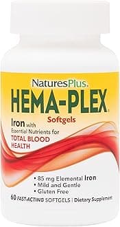 Nature's PlusHema-Plex Iron - 60 Fast-Acting Softgels, Pack of 3 - Elemental Iron + Vitamin C & Bioflavonoids for Healthy Red Blood Cells - Vegan, Gluten Free - 60 Total Servings