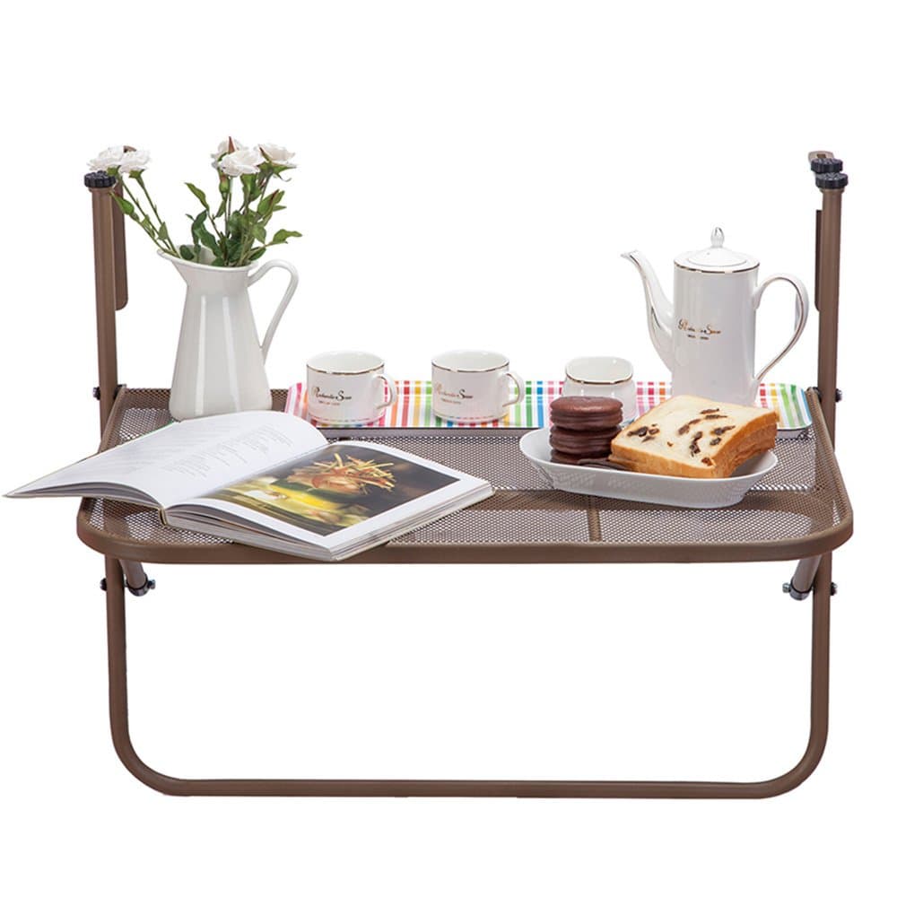 MEIDUO Tables Metal Folding Balcony Deck Table Adjustable Height Hanging Railing Shelf Multifunctional Storage Rack 4colors Computer Desk (Color : Golden)