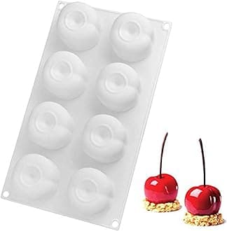 OCPO Kitchen Cherry Silicone Mold for Baking Mousse Cake, Fruit French Dessert, Pastry, Chocolate, Cupcake, Ice Cream Mould, Cake Decoration Mold, 3D Cherry Shape (8-Cavity)
