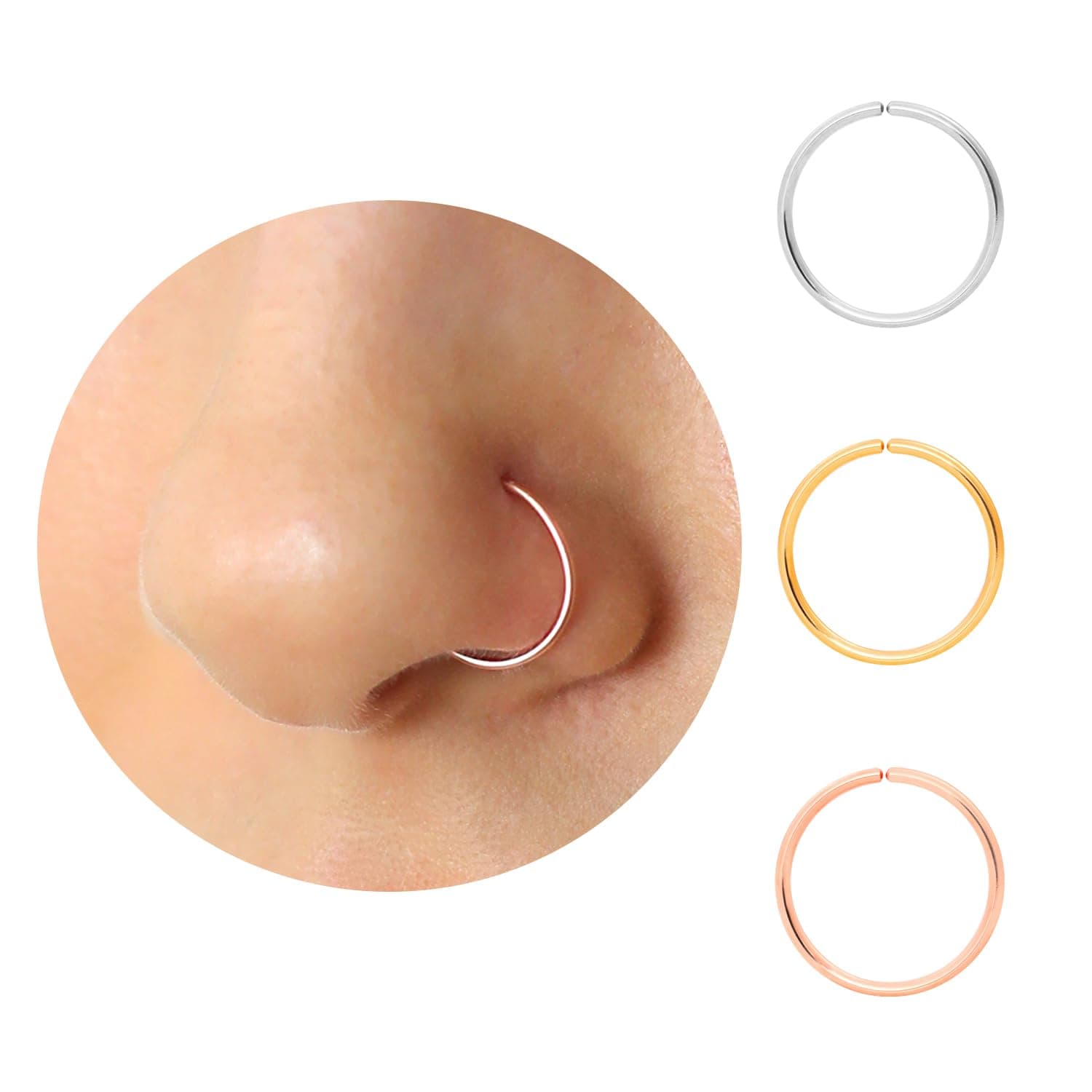 Small Thin Gold or Sterling Silver Nose Ring Hoops for Women, 22g/24g/20g Tiny Nose Piercing Jewelry,22 gauge or 24 gauge Nose Rings, 5mm/6mm/7mm/8mm/9mm/10mm