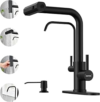 DAYONE Matte Black Waterfall Kitchen Faucet with Drinking Water Faucet and Soap Dispenser, 3 in 1 Kitchen Sink Faucet with Purfied Water, 4 Holes Faucet, (Without Water Filtration Device)