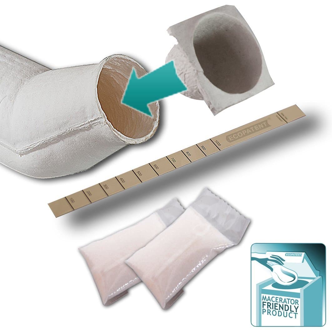 ECOPATENT® Virgin Pulp Urine Bottle for Men UB-1 Set with covers, urine measuring bands and superabsorber 25 units each