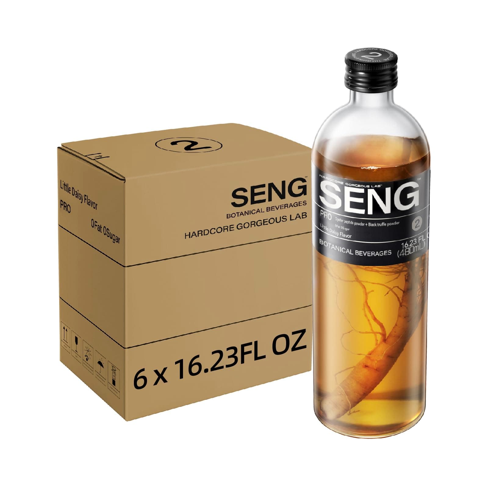 [6 Pack]Hardcore Gorgeous Lab SENG Ginseng Drink for Men, Caffeine Sugar Free Ginseng Flavor Energy Boost Drink with A Whole Ginseng Root, Asian Herbal Tea for Sport, Stay Up Late People, 16.23 Fl oz