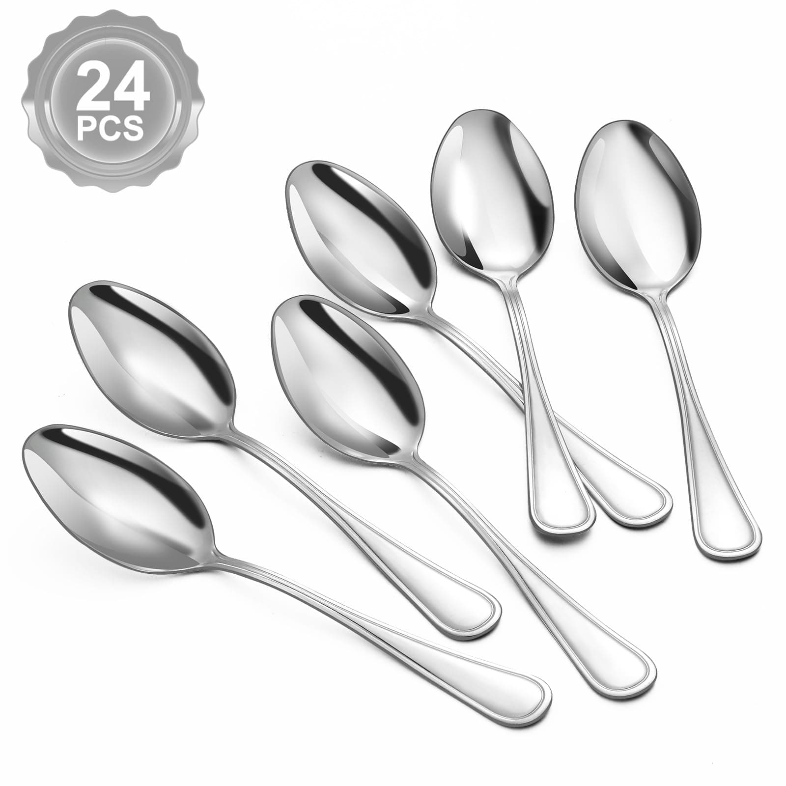 BEWOS 24-Piece Spoons Silverware - 7.5-inch Dinner Spoons Set, Food Grade Stainless Steel Tablespoons, Sturdy Metal Spoon, Mirror Polished Tablespoon, Dishwasher Safe, Multipurpose Utensils Bulk