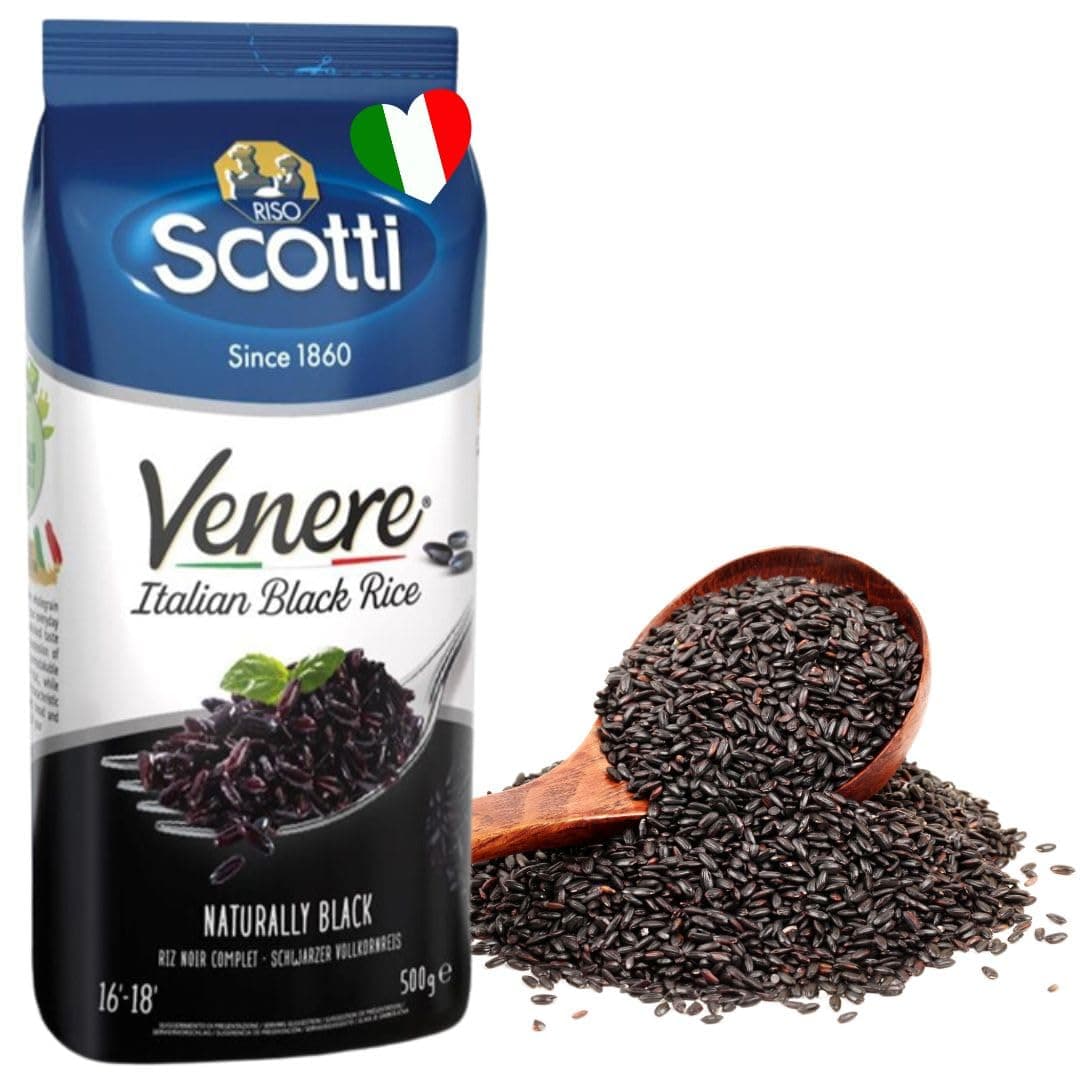 Riso Scotti Black Grain Rice, 1.1 lbs (500g), Product of Italy, Venere, Premium Quality Rice, Wheat Free, Ancient Black Whole Wild Grain