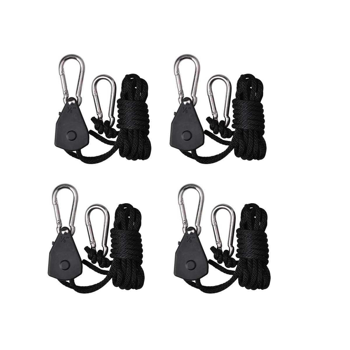 4PCS/2 Pairs Adjustable Rope Hanger Ratchet Tie Down Ratchet Straps Grow Light Hangers 1/8'' 150lb Reinforced Internal Gears Ratchets for LED Grow Lights, Various Hanging and Strapping