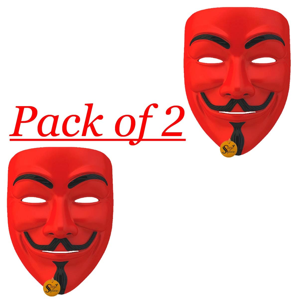 Red Vendetta Comic FACE MASK Fawkes Mask Anonymous VIP Edition Face-Mask Perfect Fit Cosplay Protest V for Vendetta DC Comics (Pack of 2)