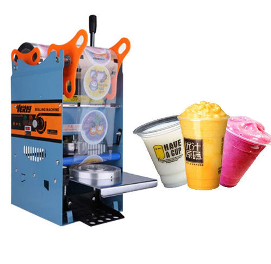 Cup Sealing Machine 220V Manual 270W Coffee Boba Bubble Tea Cup Sealer Electric 300-500 Cups/hr for Tea Cup in Dia. 9.5cm Height 17cm Max