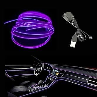 El Wire Purple Interior Car LED Strip Lights, 3M Neon Wire USB 5V with Fuse Protection for Automotive Interior Decoration, with 6mm Sewing Edge
