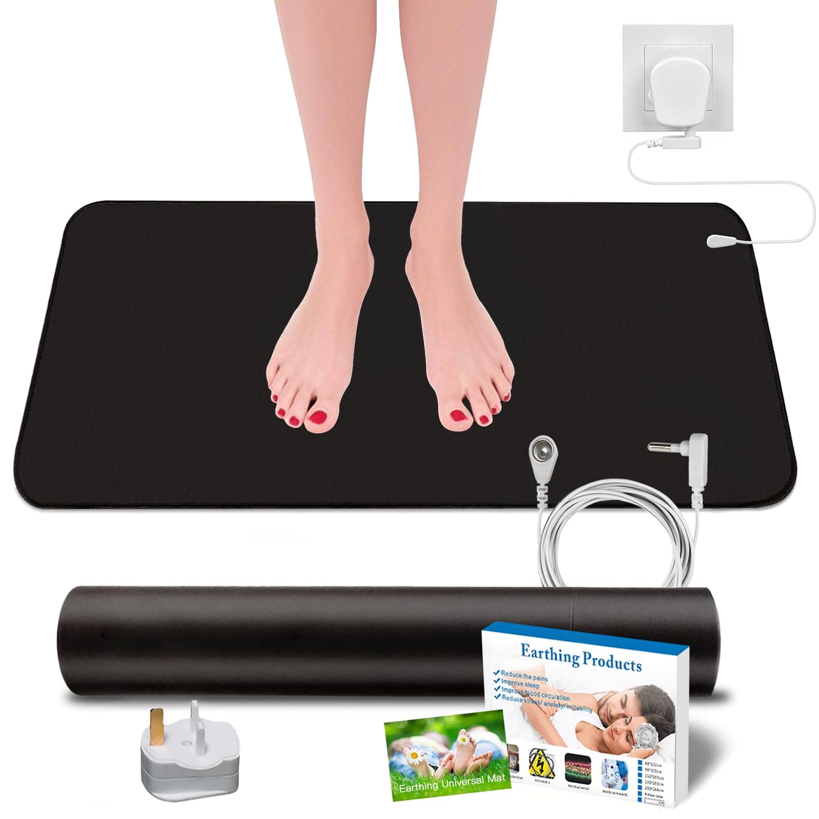 Grounding Mat Earthing UK, 60x100cm Grounding Sheet for Improved Sleep Stress, Pain and Inflammation, Universal Mat Kit Supports Full Body Wellness at Home or Office (60x100CM)