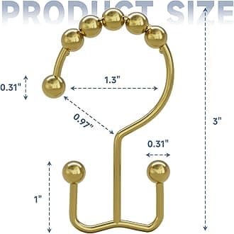 Titanker Gold Shower Curtain Hooks Rings, Rust-Resistant Metal Double Glide Shower Hooks Rings for Bathroom Shower Curtains Rods, Set of 12 Hooks - Light Gold