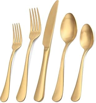 Matte Gold Silverware Set, Satin Finish 20-Piece Stainless Steel Flatware Set,Kitchen Utensil Set Service for 4,Tableware Cutlery Set for Home and Restaurant, Dishwasher Safe