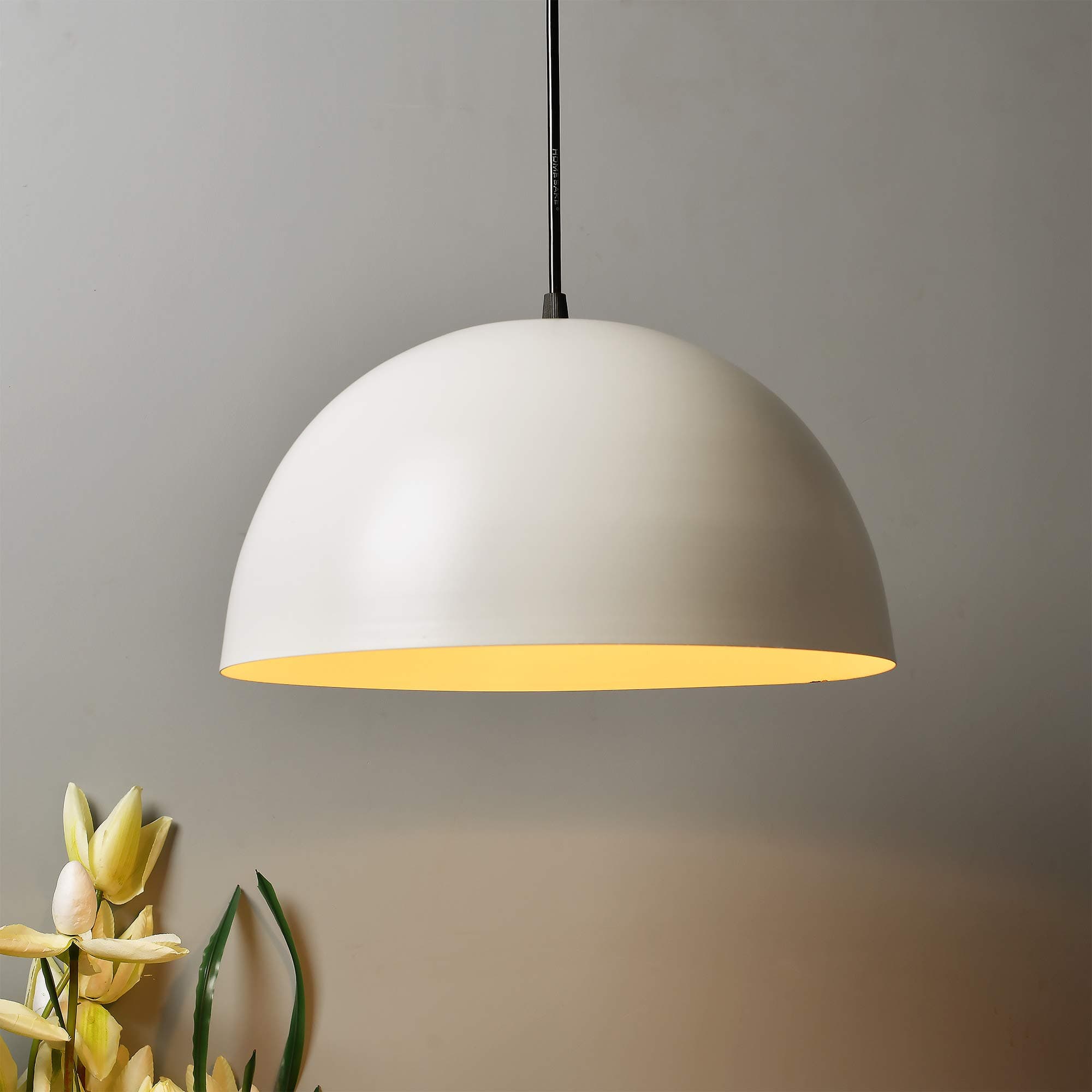 Homesake Modern Hanging Dome Pendant Light | Minimalist Hanging Ceiling Lamp | White Metal Shade | Contemporary Home Decor Lighting Fixture | Ideal for Living Room, Dining Room, Kitchen, Bedroom